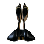 Giorgio Armani Black Leather Gold Hardware Square Toe Flats Womens 37.5 / US 7.5