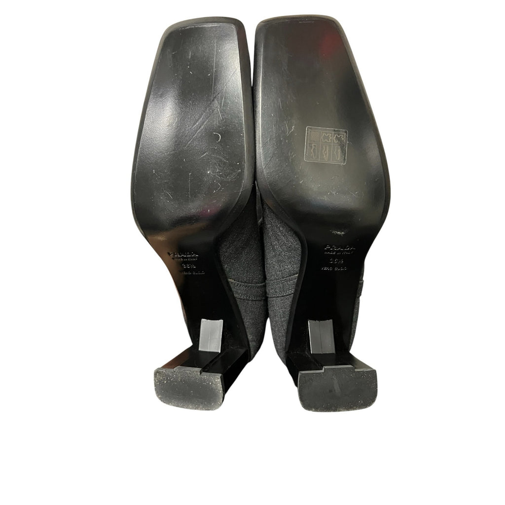 Prada Square Toe Block Heel Sock Boot Gray Womens 36.5 / US 6.5 Designer Y2K