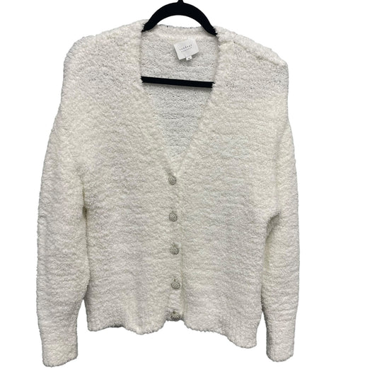 Sundays V Neck Pearl Embellished Button Front Cardigan Sweater White Medium