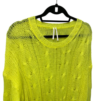 By Anthropologie The Posey Stitchy Distressed Sweater Neon Yellow Wool Blend XL