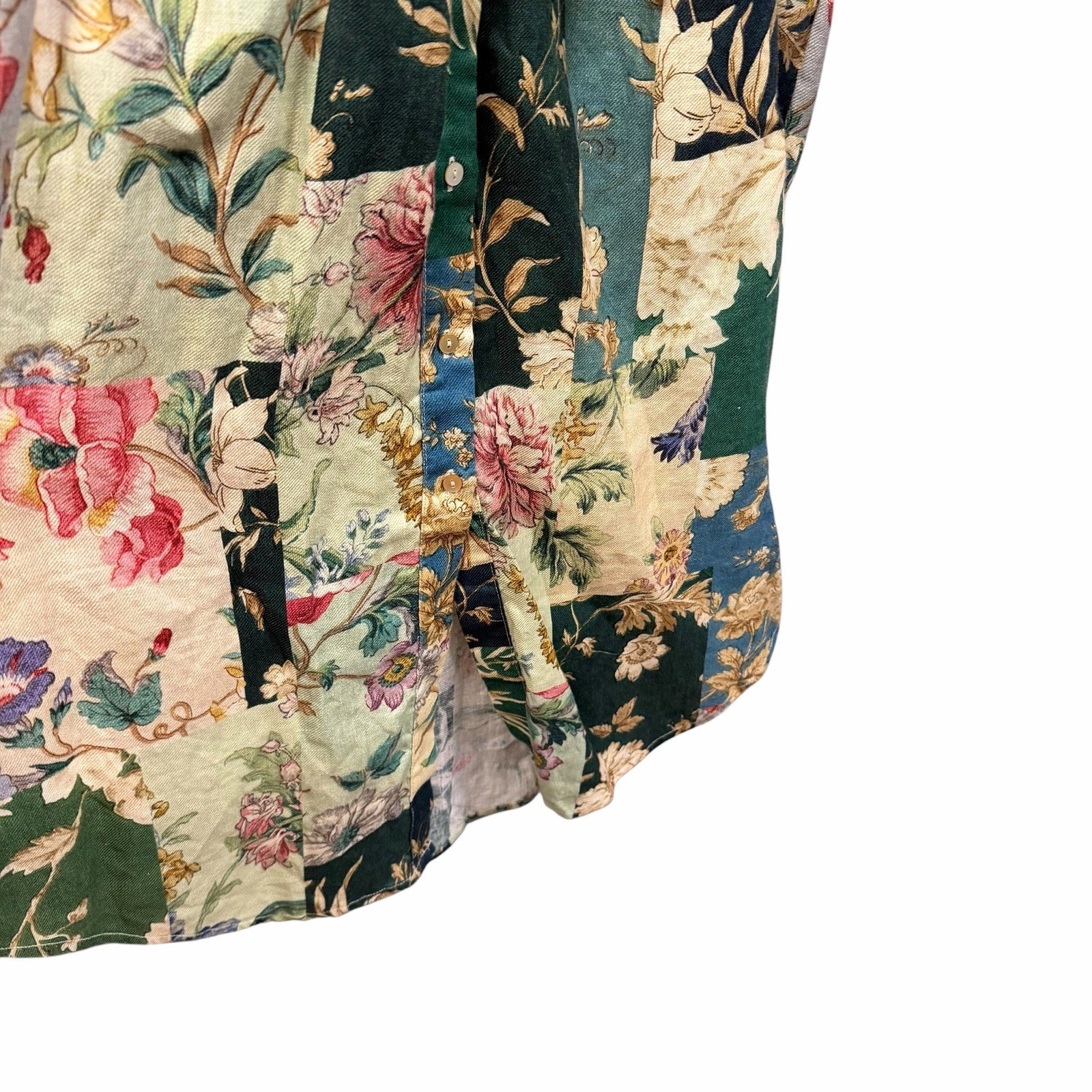 Alemais Loretta Patchwork Dress Green Multi Floral Pure Linen Size AU 12 / US 8