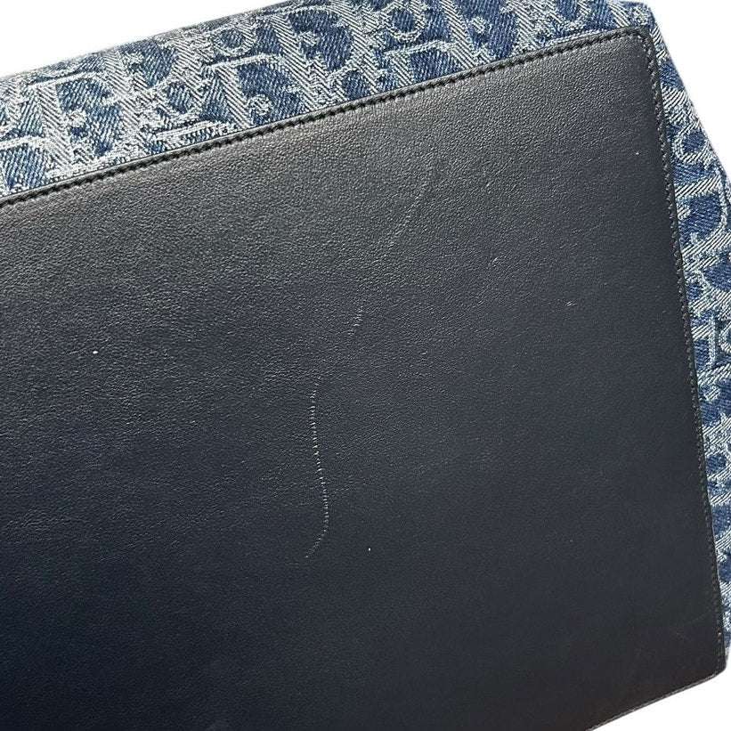 Christian Dior Toujours Blue Denim Oblique Jacquard Double Handle Tote Bag