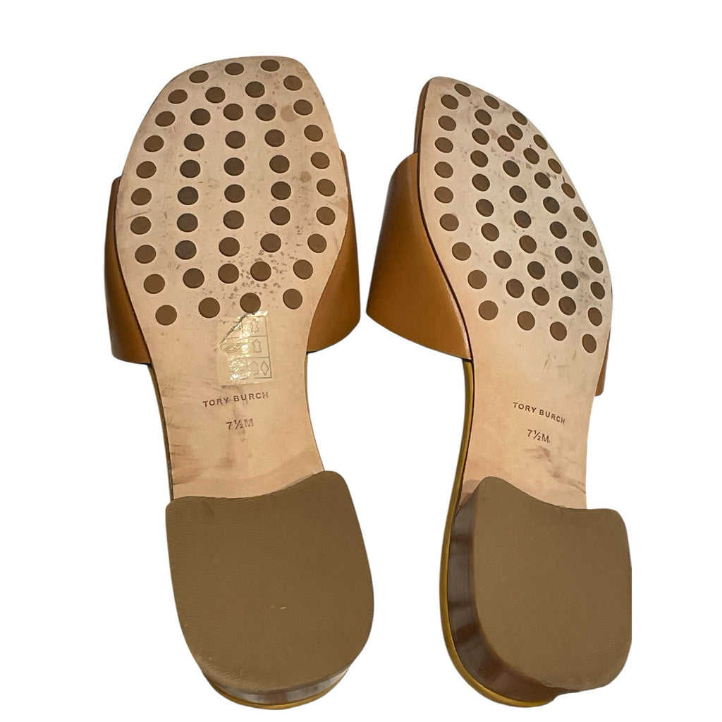 Tory Burch Bombe Miller Slide Sandal Caramel Corn / Hornet Tan Leather Size 7.5