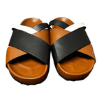 Pierre Hardy Calf Camel Black White Alpha Cross Flat Sandal Womens 39 / US 9