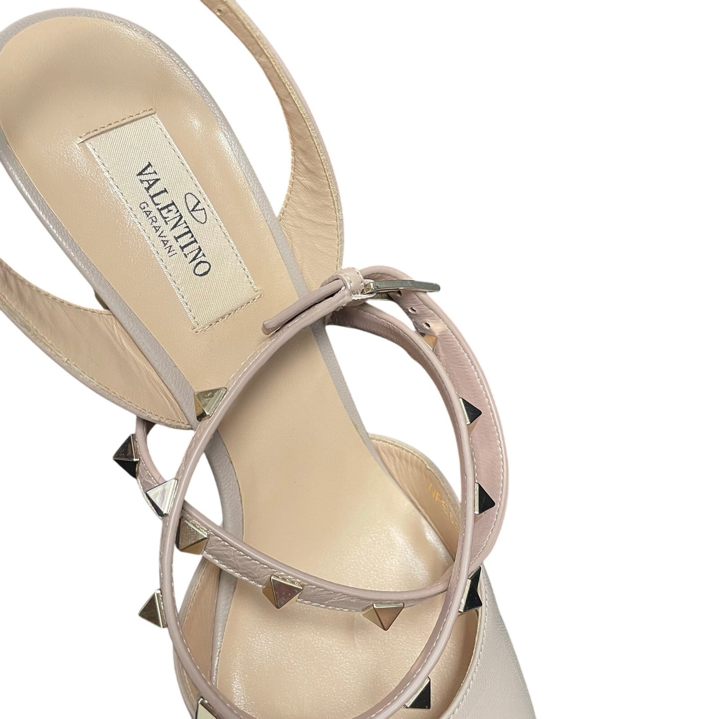 Valentino Garavani Rockstud Ankle Strap Calf Leather Pumps Poudre 39.5 / US 9.5