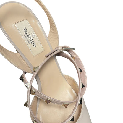 Valentino Garavani Rockstud Ankle Strap Calf Leather Pumps Poudre 39.5 / US 9.5