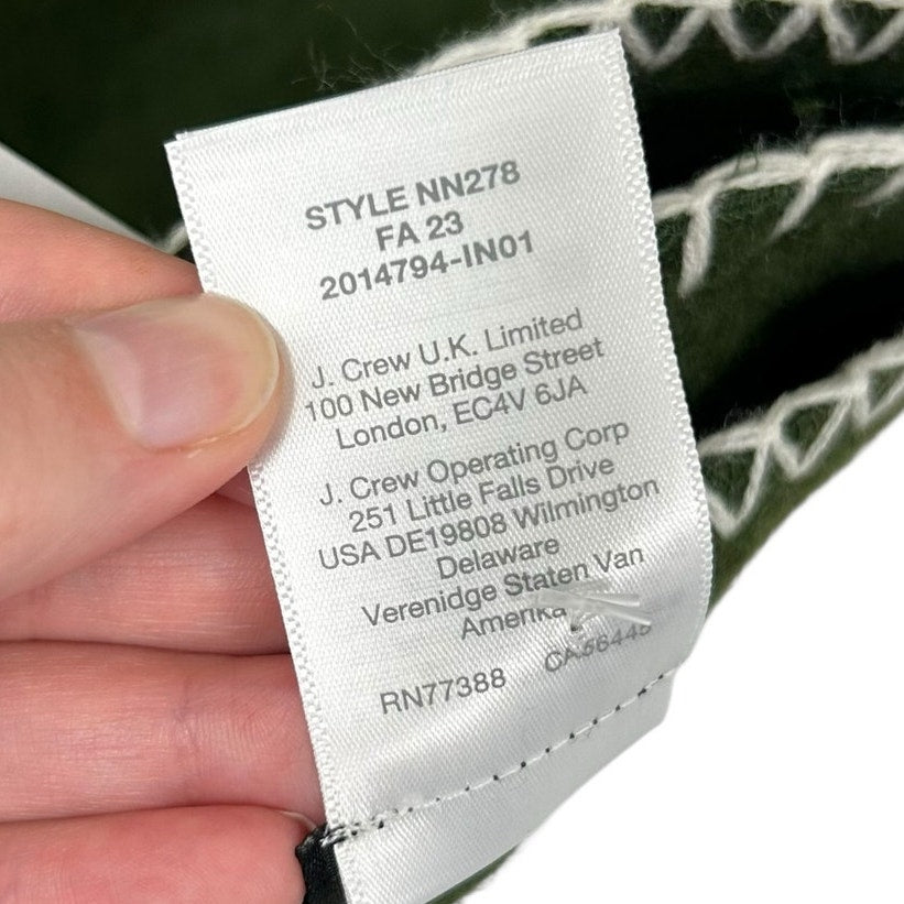 NWT Madewell Loden Green White Contrast Blanket-Stitch Wool Blend Scarf