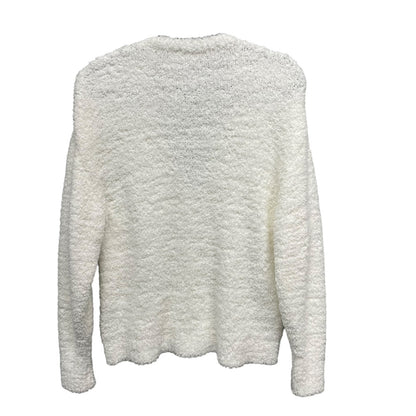 Sundays V Neck Pearl Embellished Button Front Cardigan Sweater White Medium