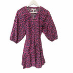 Apiece Apart Palm Floral Mini Mitte Dress Fuchsia Multi Puff Sleeves Size Small