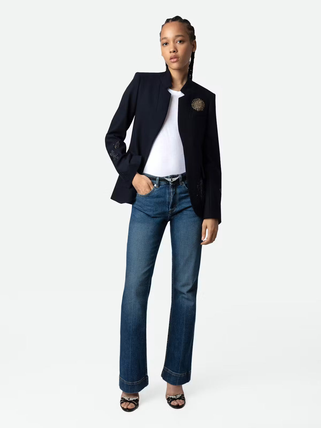 NWT Zadig & Voltaire Navy Very Multi Strass Embellished Blazer 34 / US XS