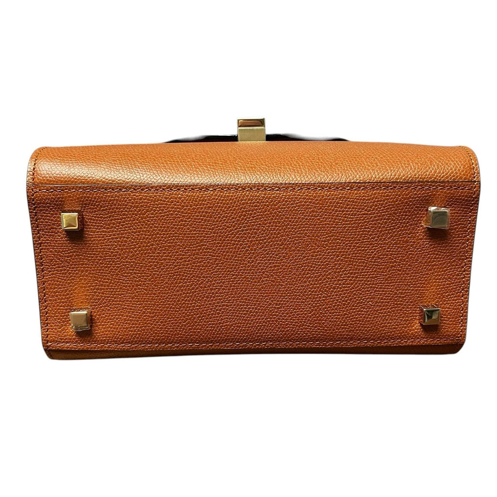 Valextra Havana Brown Iside Foldover Mini Top Handle Leather Bag