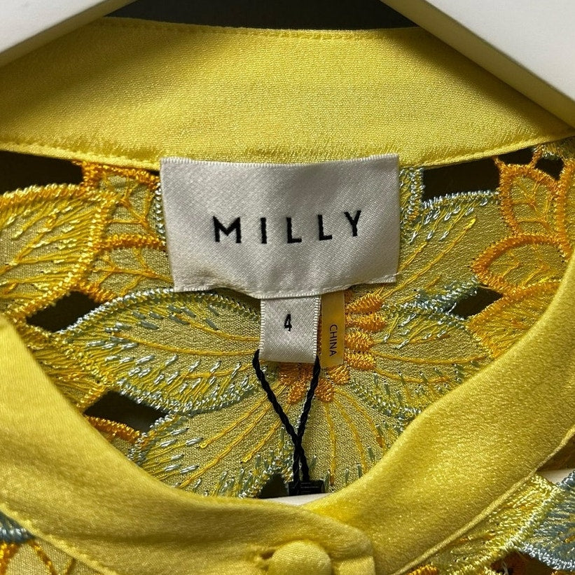 NWT Milly Yellow Multicolor Nellie Floral Lace Long Sleeve Mini Dress Womens 4