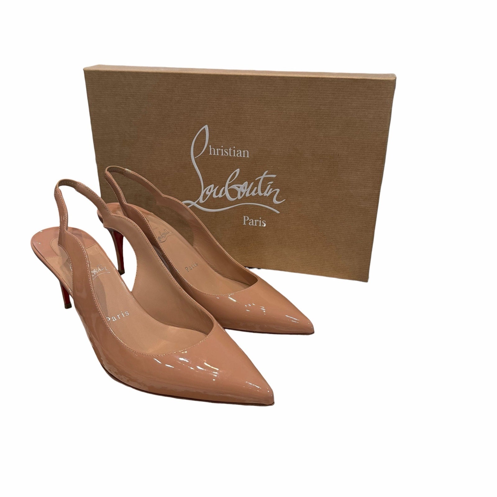 Christian Louboutin Hot Chick Sling Heel Patent Leather Blush Size 38.5 / US 8.5