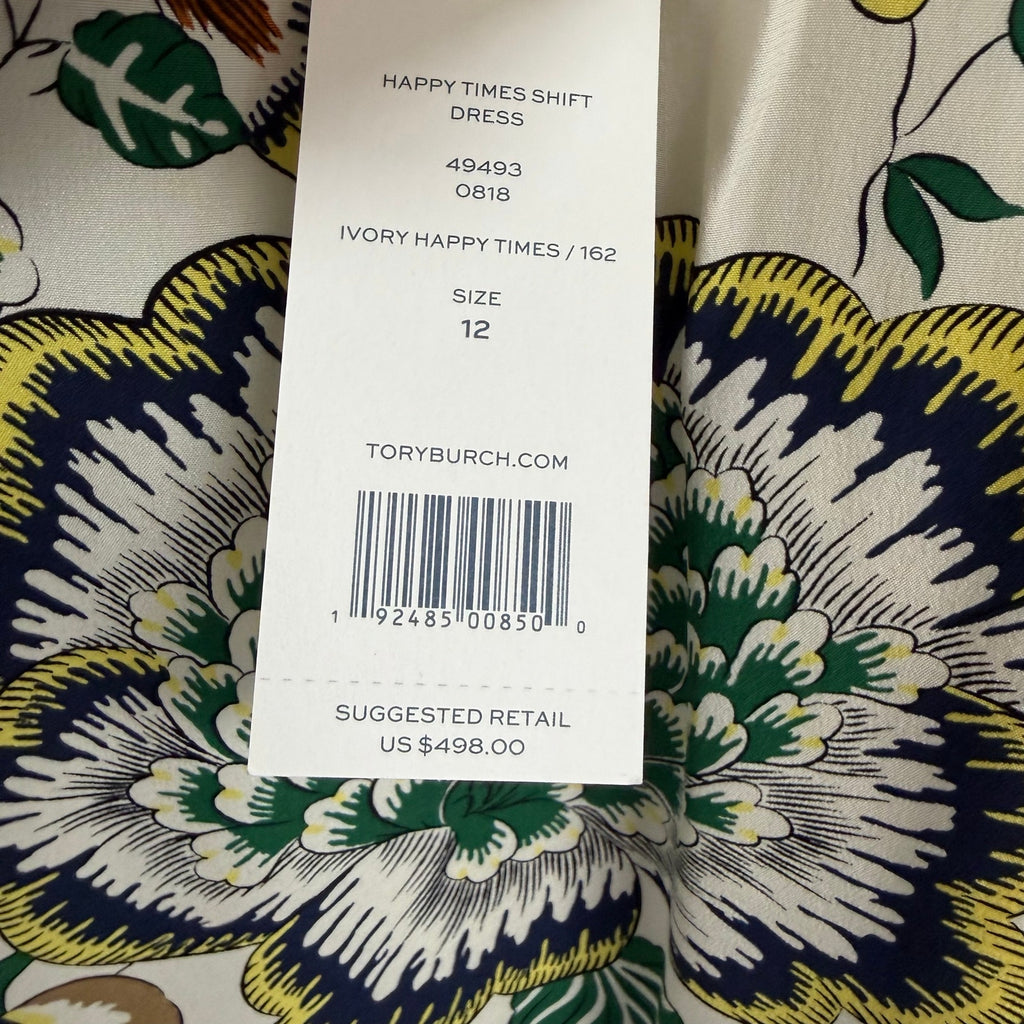 NWT Tory Burch Silk Happy Times Shift Dress Ivory Floral Long Sleeve Womens 12