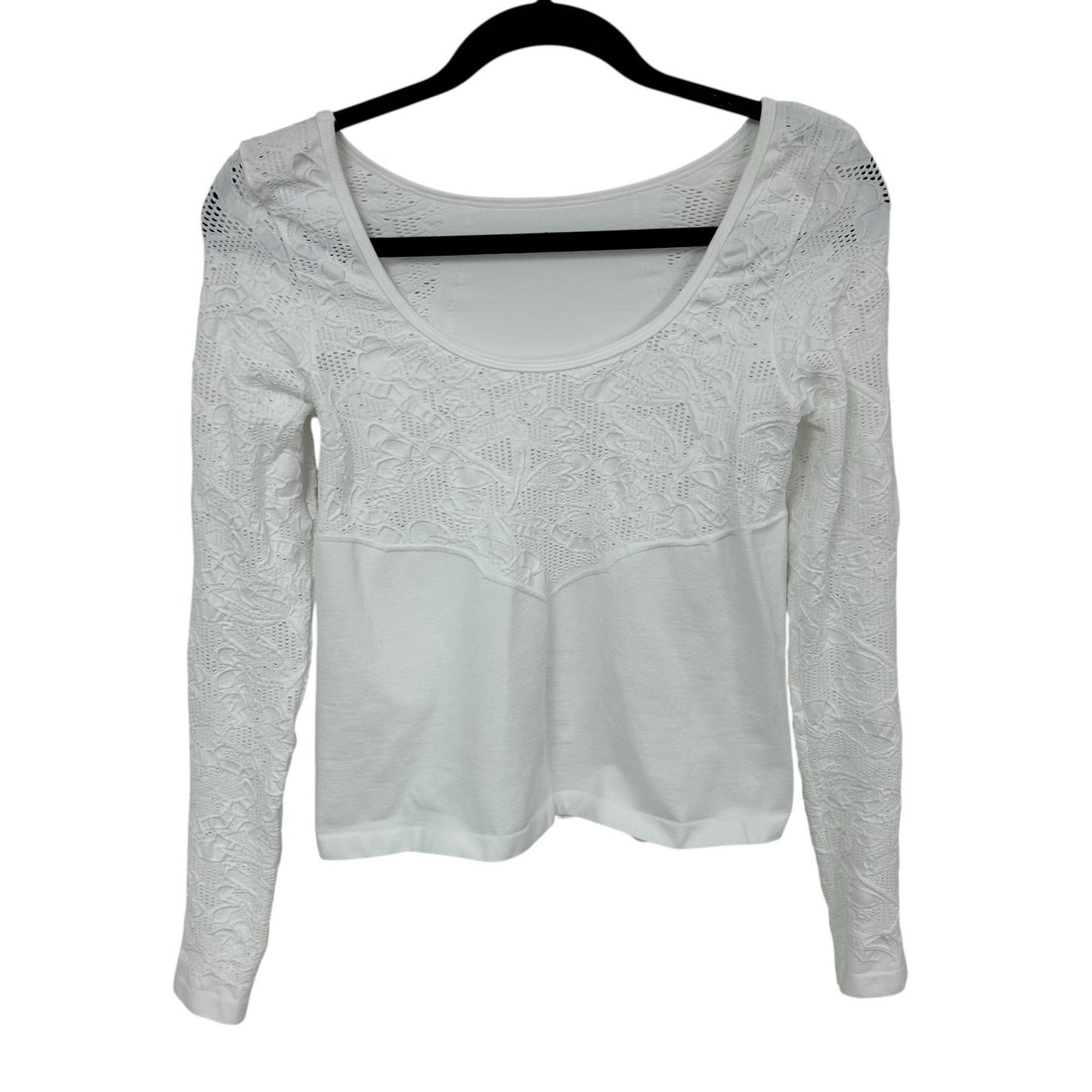 by Anthropologie White Floral Seamless Long Sleeve Boat Neck Top  Womens Small