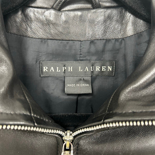 Ralph Lauren Black Label Black 100% Lambskin Leather Zip Up Jacket Womens 8
