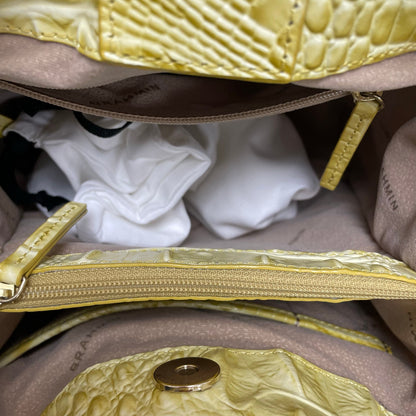 Brahmin Croc Embossed Leather Amelia Bucket Bag in Lemonade Yellow