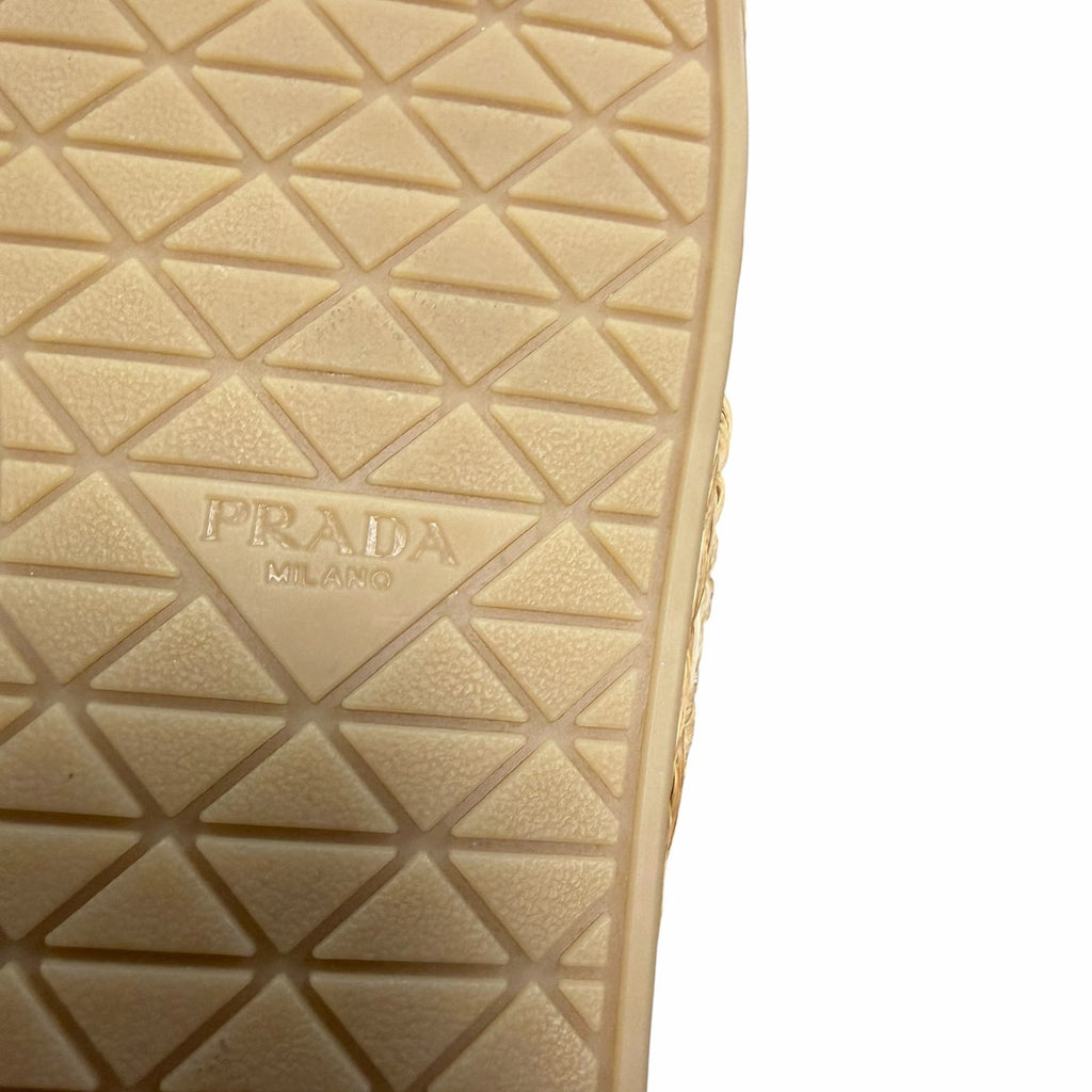 Prada Raffia Criss Cross Slide Sandal Neutral Logo Emblem Size 39 / US 9 Luxury