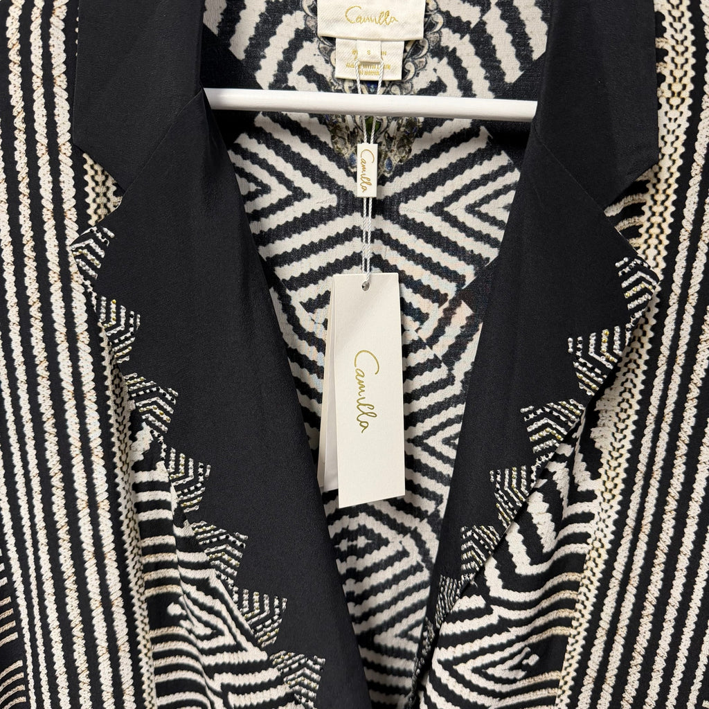 NWT Camilla Pure Silk Double Breasted Soft Jacket Black White Zebra Print Small