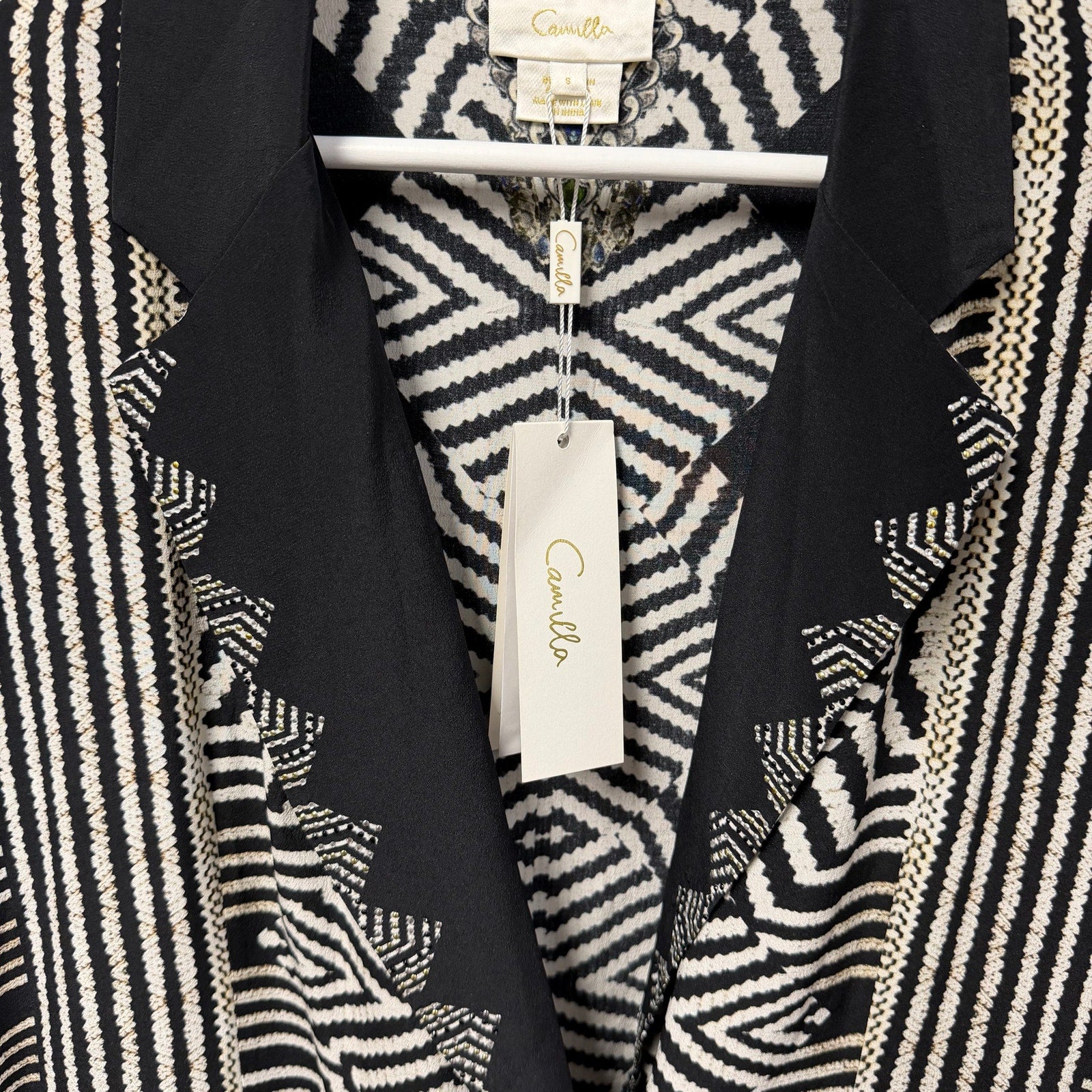 NWT Camilla Pure Silk Double Breasted Soft Jacket Black White Zebra Print Small
