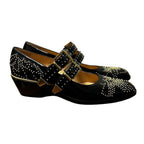 Chloe Susanna Black Gold Studded Buckle Strap Almond Toe Pumps Womens 39 / US 9