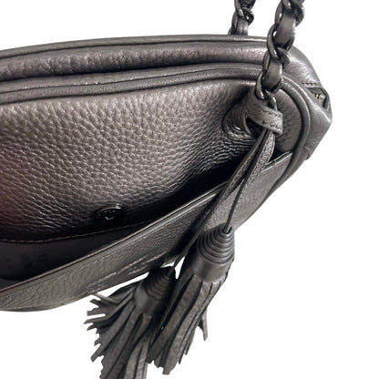 Tory Burch Thea Chain Convertible Crossbody Handbag Gunmetal Metallic Leather