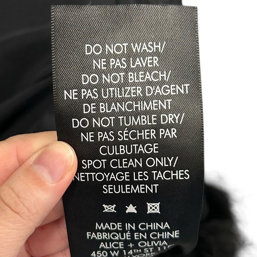 Alice + Olivia Black Delaina Feather Trim Cuff Mesh Long Sleeve Top Womens XL