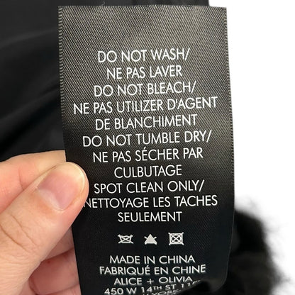 Alice + Olivia Black Delaina Feather Trim Cuff Mesh Long Sleeve Top Womens XL