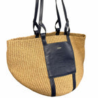 Chloe x Mifuko Large Raffia Basket Tote in Fair Trade Paper & Navy Leather