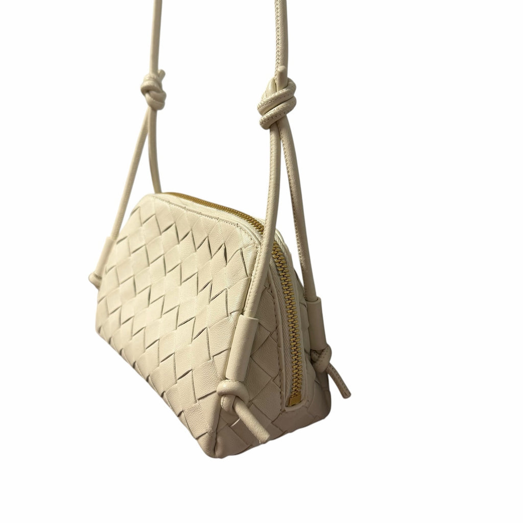 Bottega Veneta Nappa Intrecciato Concert Pouch Sea Salt Off White Woven Leather