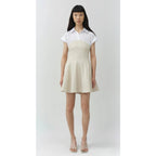 NWT Simkhai Sand Tan White Sundae Linen Blend Flare Mini Dress Womens 2