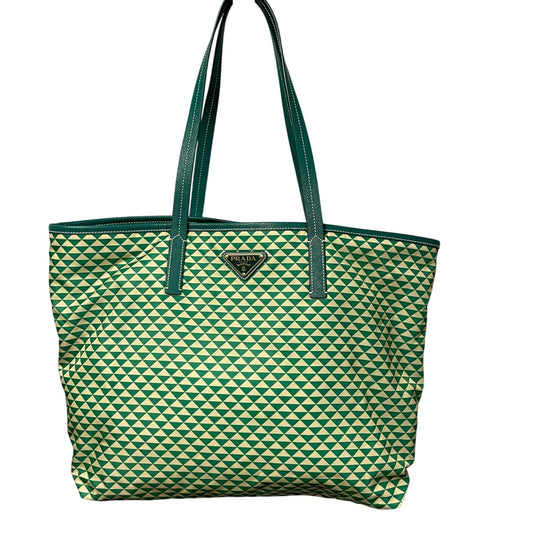 Prada Tessuto Triangulum Nylon Tote Bag Green Off White Triangle Print