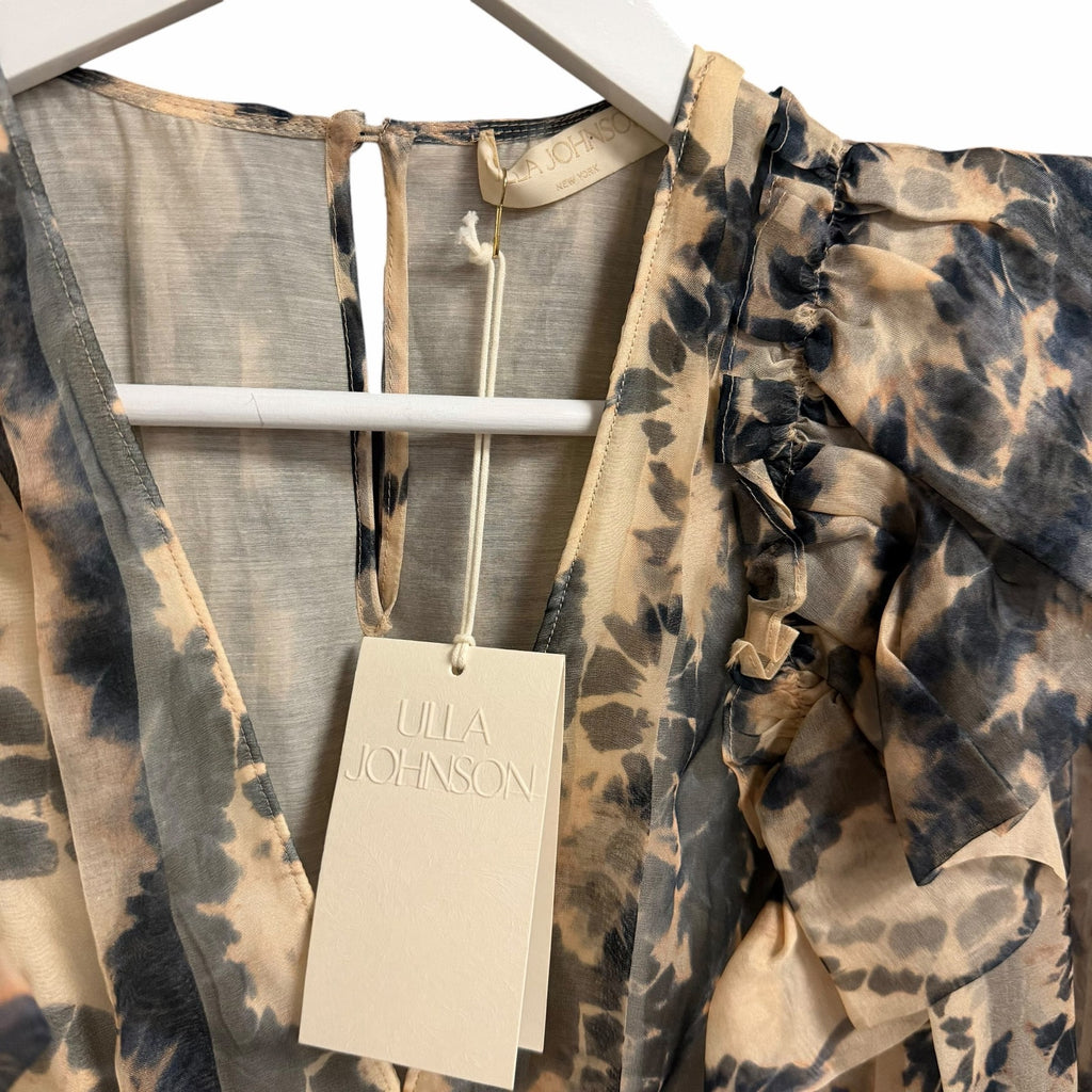 NWT Ulla Johnson Silk Adelaide Ruffled Mini Dress Abstract Fossil Print Size 0