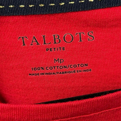 Talbots Winter Dog Red Long Sleeve Cotton Crewneck Tee Womens Petite Medium