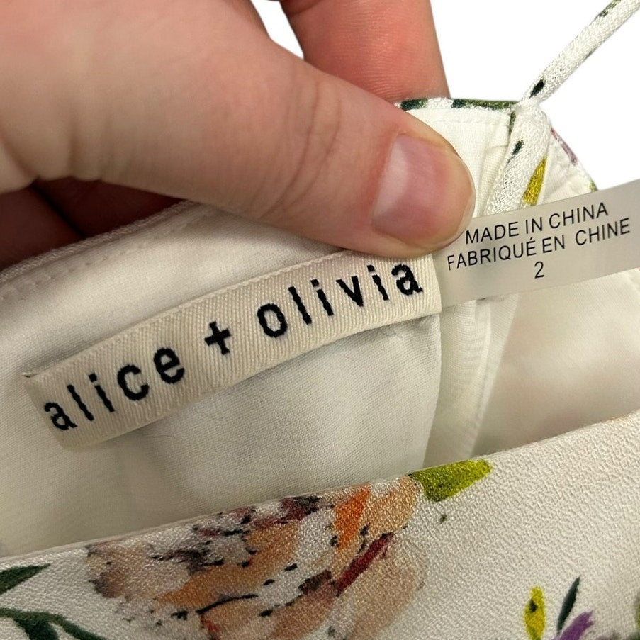 Alice + Olivia Trixie Gardenia Floral Print Lined Sleeveless Mini Dress Womens 2