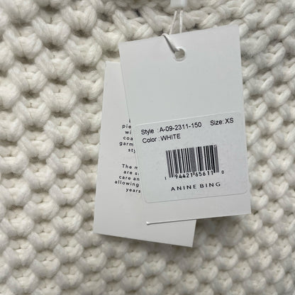 NWT Anine Bing Puff Sleeve Crewneck Brittany Sweater in White Textured Knit XS