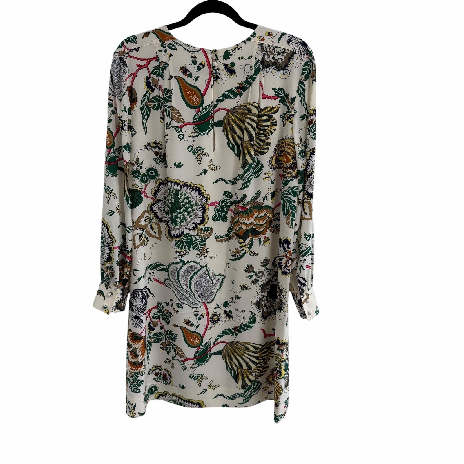 NWT Tory Burch Silk Happy Times Shift Dress Ivory Floral Long Sleeve Womens 12