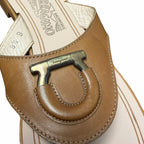 Salvatore Ferragamo Tan Leather Hardware Logo Emblem Thong Sandal Womens 8.5