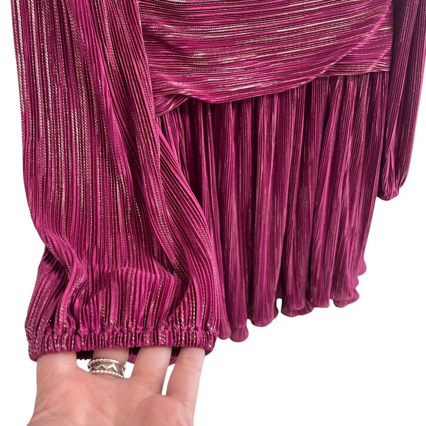 Lilly Pulitzer Jessamie Metallic Ruffle Long Sleeve Dress Mulberry Foil Womens 8