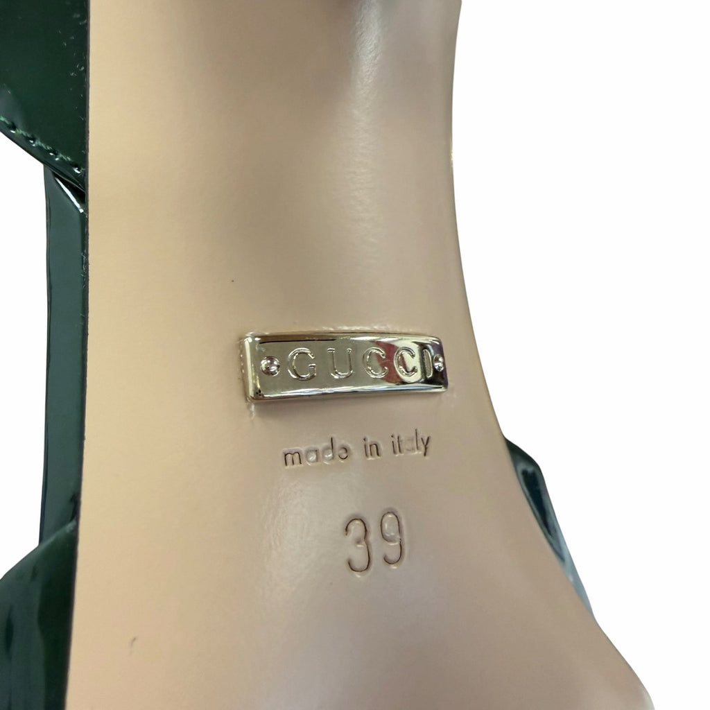 Gucci Lady Horsebit 75 Patent Leather Sandals Dark Green Size 39 / US 9 Timeless
