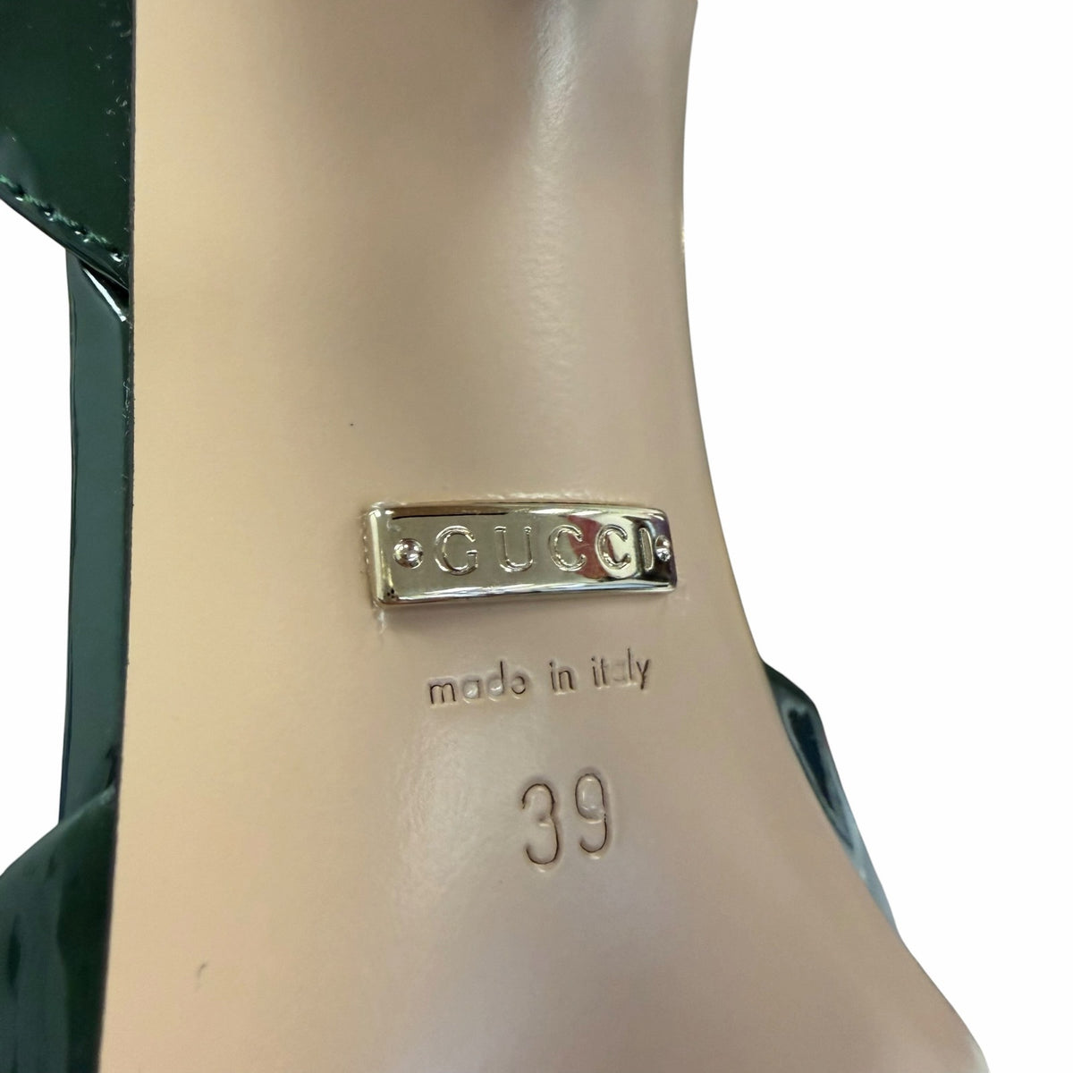Gucci Lady Horsebit 75 Patent Leather Sandals Dark Green Size 39 / US 9 Timeless