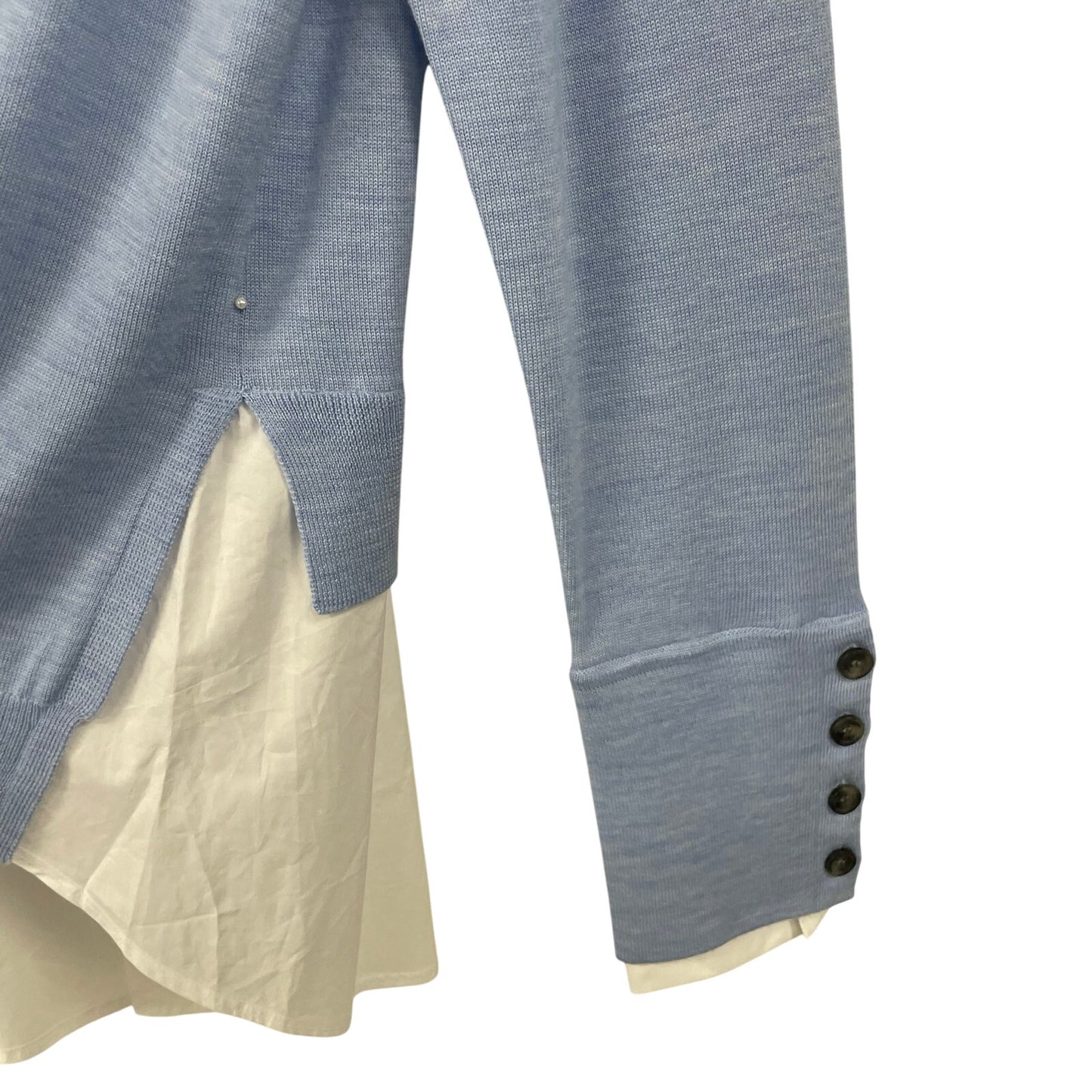NWD Pearl by Lela Rose Sky Blue Wool Knit Poplin Detail Sweater Womens Large
