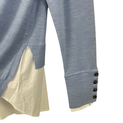 NWD Pearl by Lela Rose Sky Blue Wool Knit Poplin Detail Sweater Womens Large