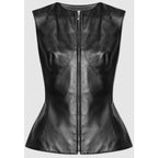 Alexander McQueen Seamed Leather Sleeveless Zip Up Vest Black Womens 36 / US 0
