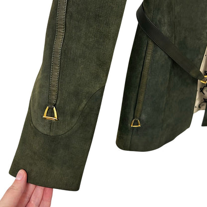 Vintage 70’s Gucci Dark Green Suede Open Front Belted Jacket Womens 48 / US 4