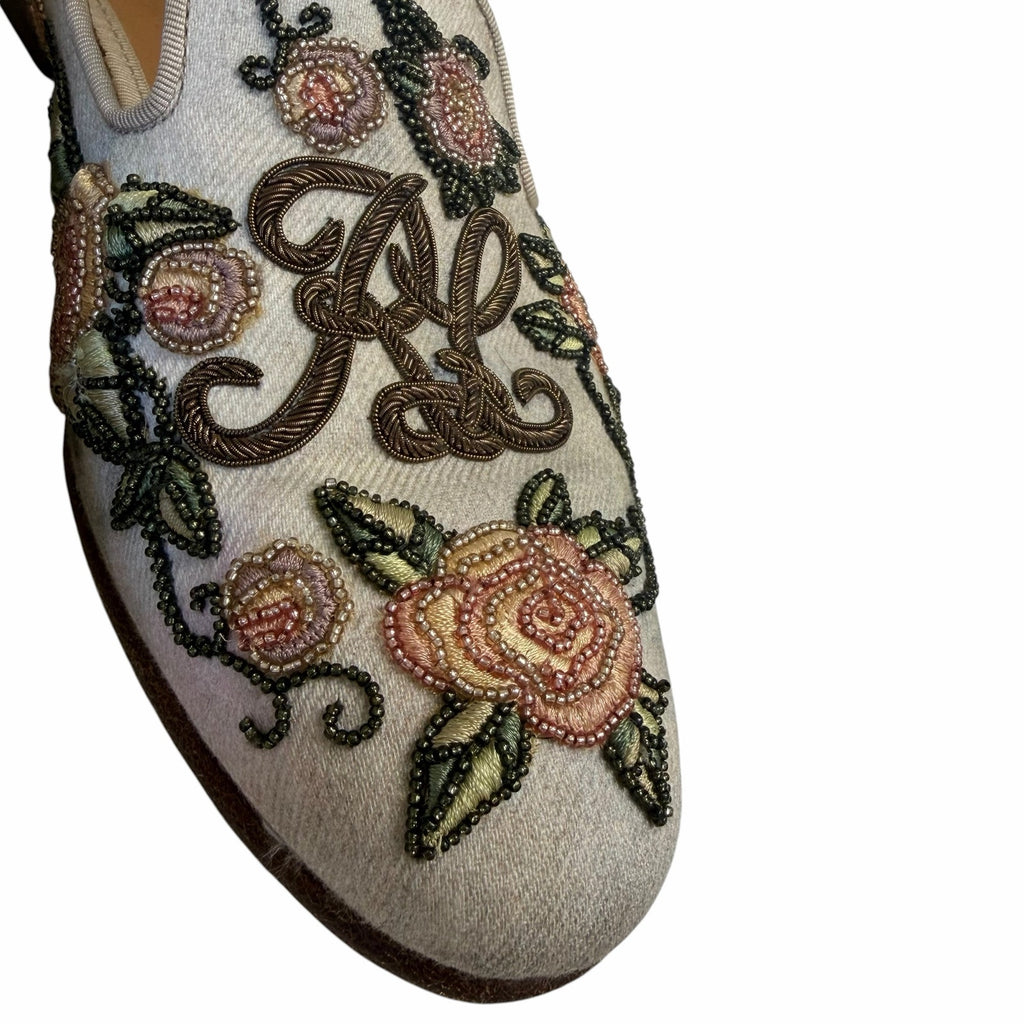 Ralph Lauren Purple Label Alonzo Embellished Denim Slipper Womens 36.5 / US 6.5