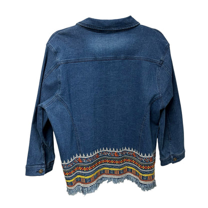 Multiples Blue Multicolor Embroidered Four Pocket Denim Jacket Womens Large