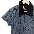 NWT Ramy Brook Rita Embellished Denim Mini Dress Blue Black Corduroy Collar XS