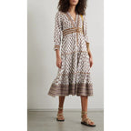 Veronica Beard White Multicolor Alessandra Floral Print Midi Dress Womens 6