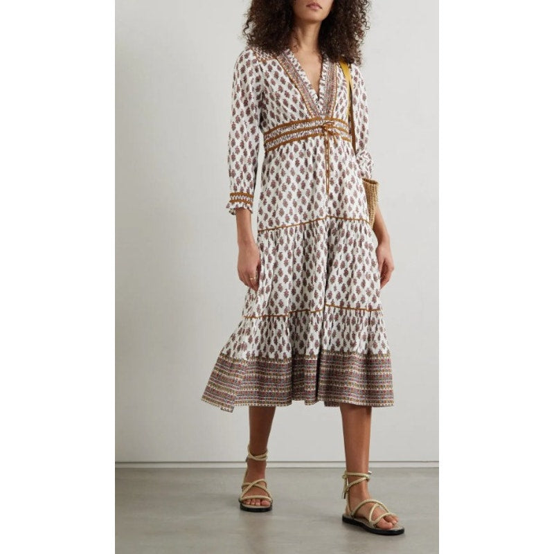 Veronica Beard White Multicolor Alessandra Floral Print Midi Dress Womens 6